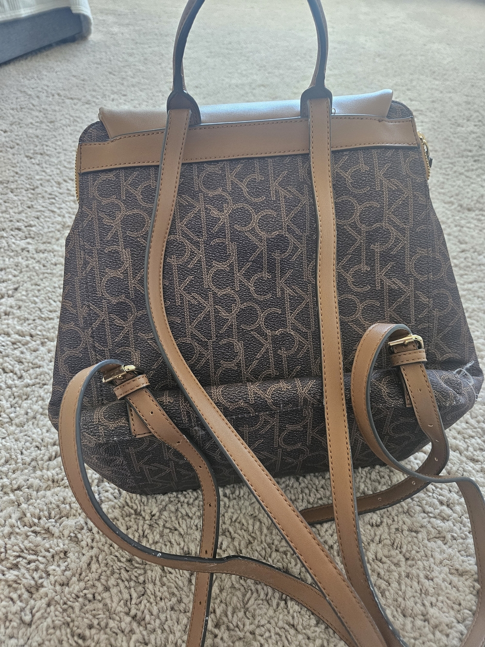 Calvin Klein Logo Satchel in Brown & Tan